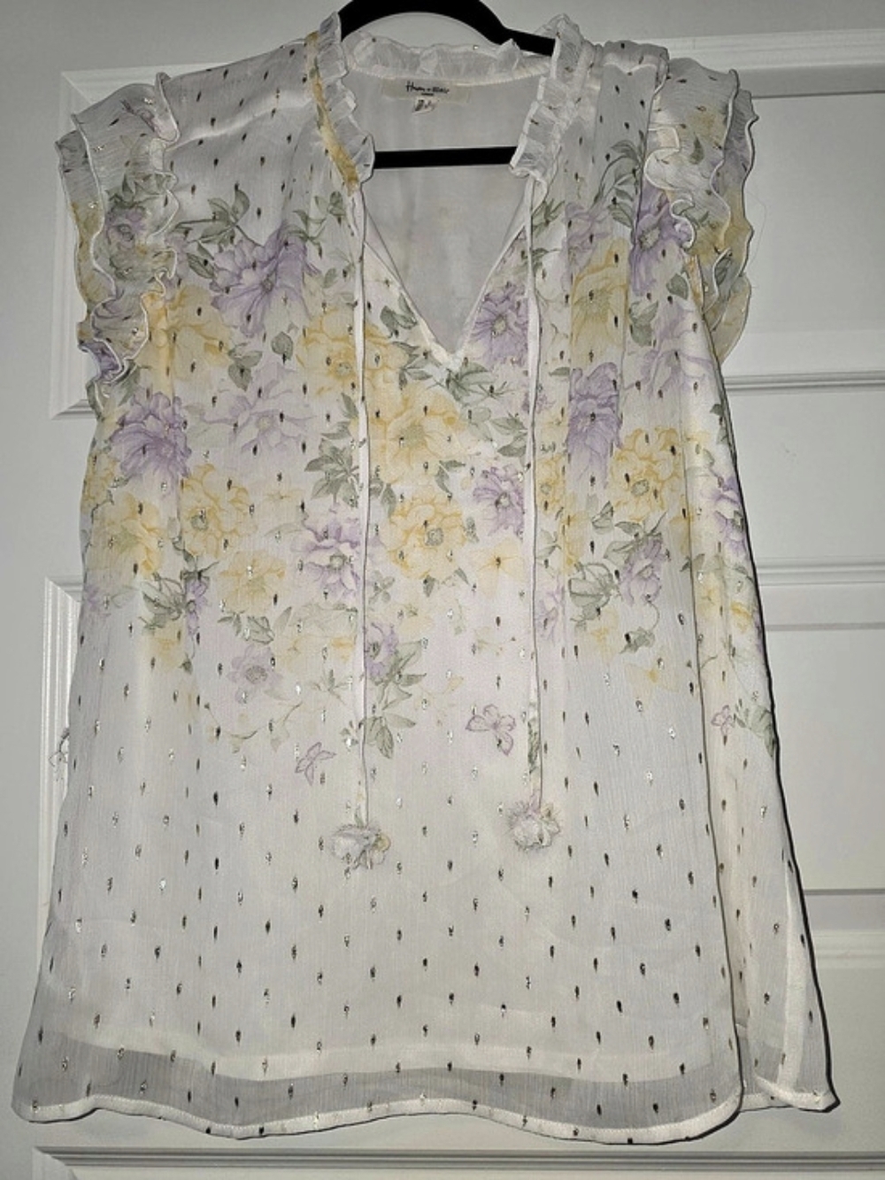 Haver + Blair Floral Blouse in White & Purple Size Large